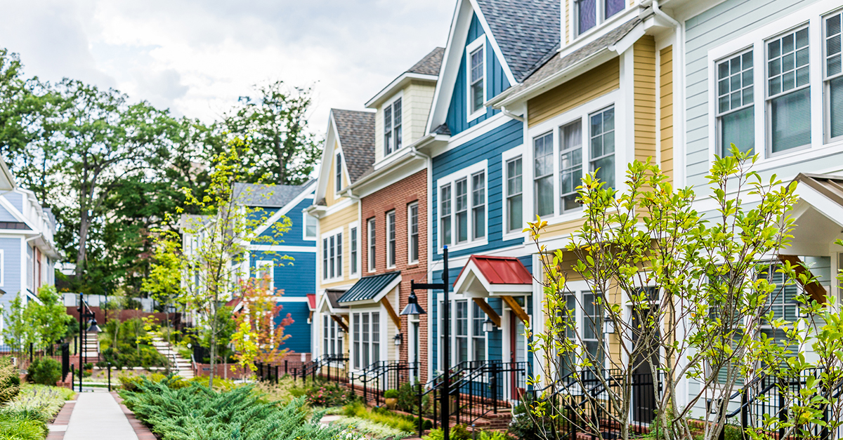 A street of row homes